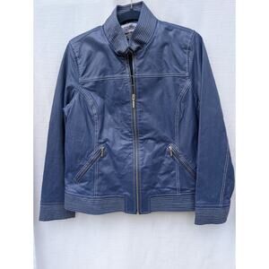Bradley Bayou Womens Full Zip Leather Jacket Sz M Genuine Moto Bomber Blue Lined